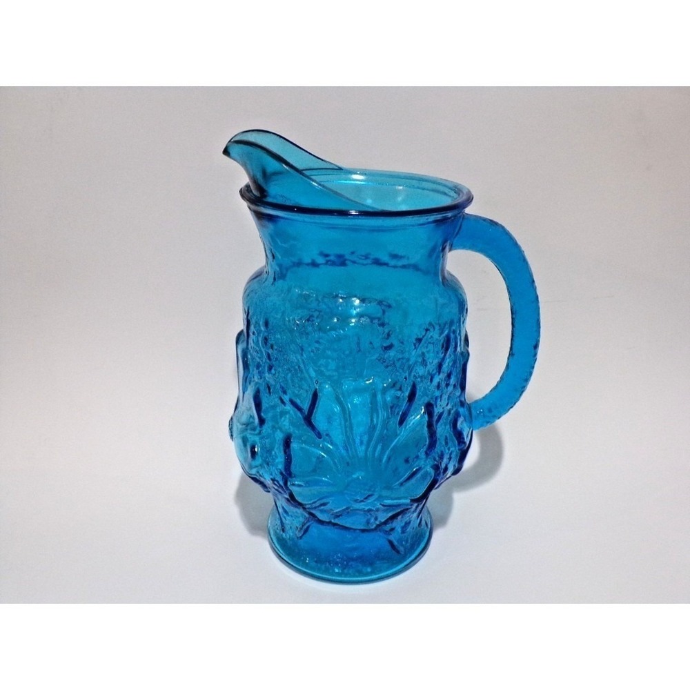 Anchor Hocking Rain Flower Colonial Blue Pitcher